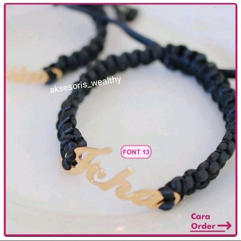 Gelang serut nama / gelang nama serut tali Rajut / gelang kekinian / gelang wanita