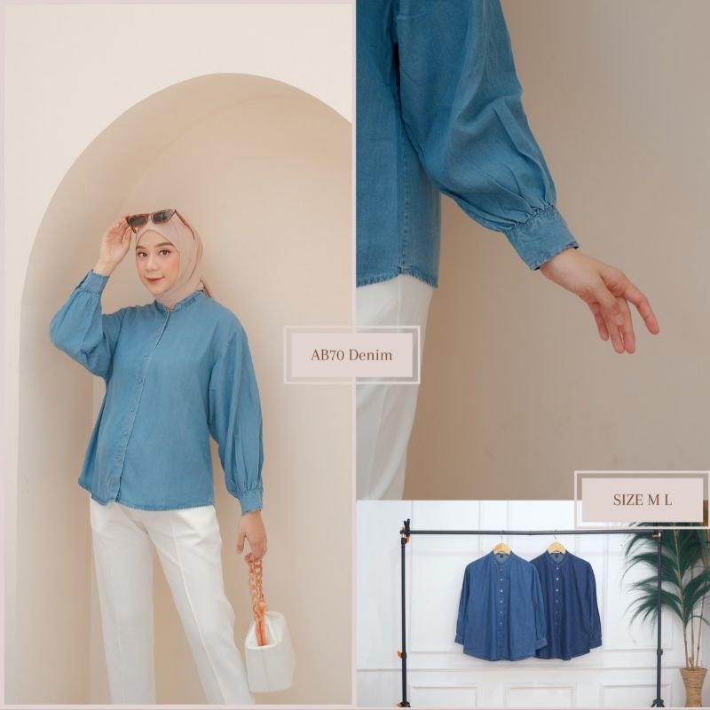 BLOUSE KEMEJA ZARA DENIM WANITA DEWASA PREMIUM