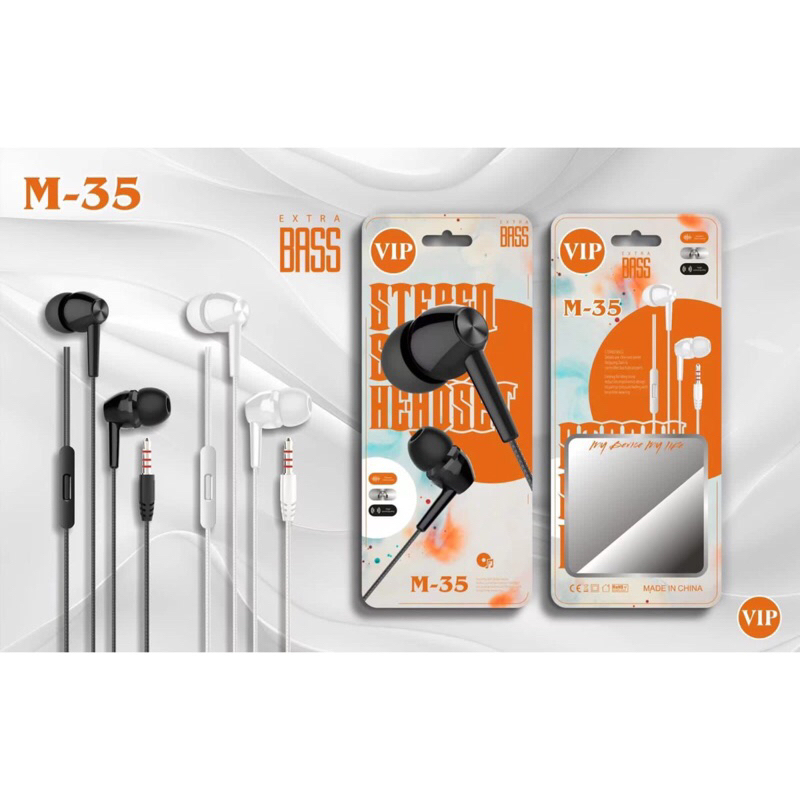 Headset Handsfree Stereo + Mic Earphone VIP M35 bisa telepon dan dengar musik