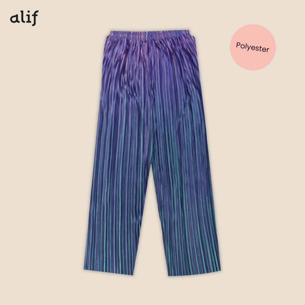 Alif Modern Wear - Celana Kulot Pleats Plisket Motif - Gradient in Mosaic Blue