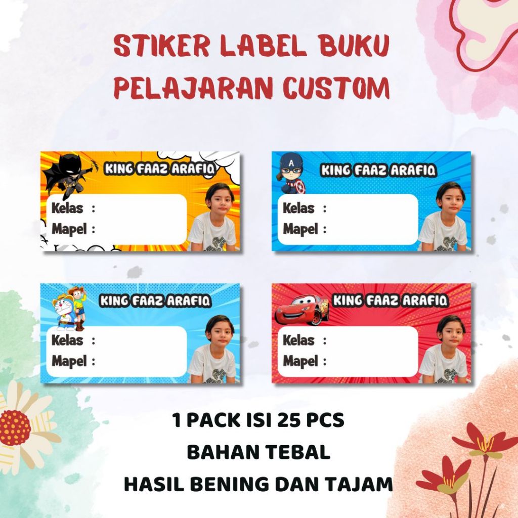 

(25pcs) Stiker Mata Pelajaran Stiker Mapel Custom Nama dan Foto Motif kartun anak Label Buku Pelajaran