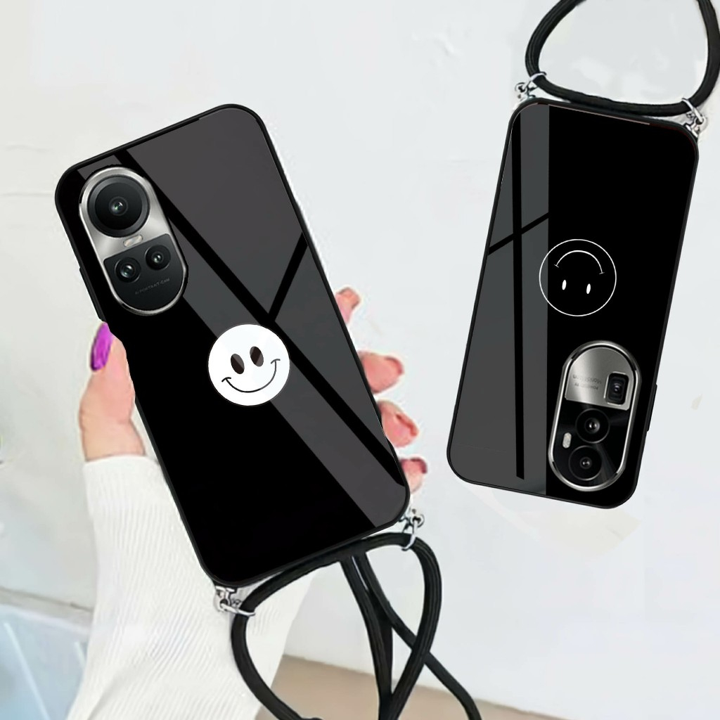 Softcase Kaca + Tali  Oppo Reno 10 5g Reno 10 Pro Plus 5g  - Casing Hp Oppo Reno 10 5g Reno 10 Pro P