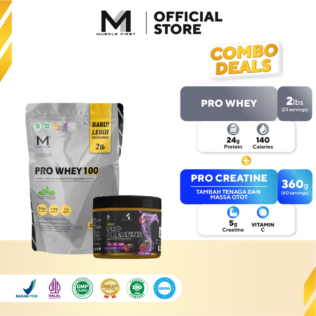 [BUNDLE] MUSCLE FIRST Pro Whey 100 2lbs + Pro Creatine 360gr - Suplemen Fitness
