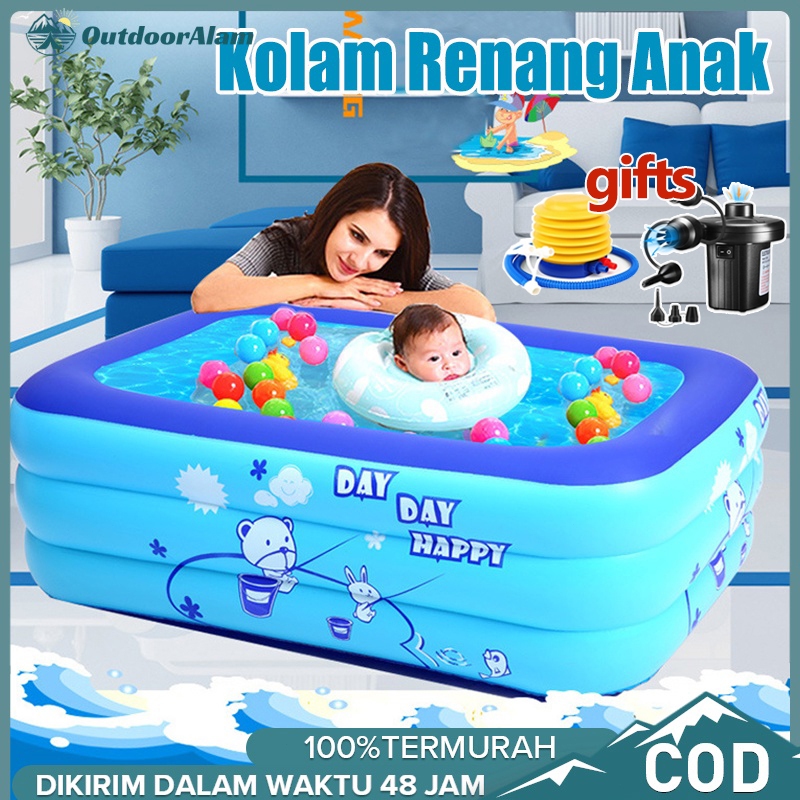 Kolam renang anak 1.5 meter /kolam renang anak 3 ring gelembung/kolam renang 【150*105*55】/mainan kol
