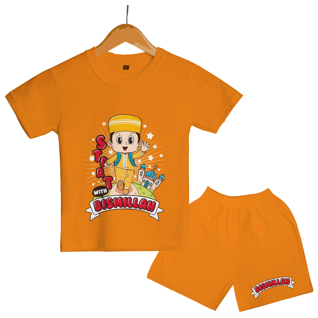 GG Setelan Anak Baju Lebaran Ramadhan Fashion Muslim Terbaru Motif Start With Bismillah