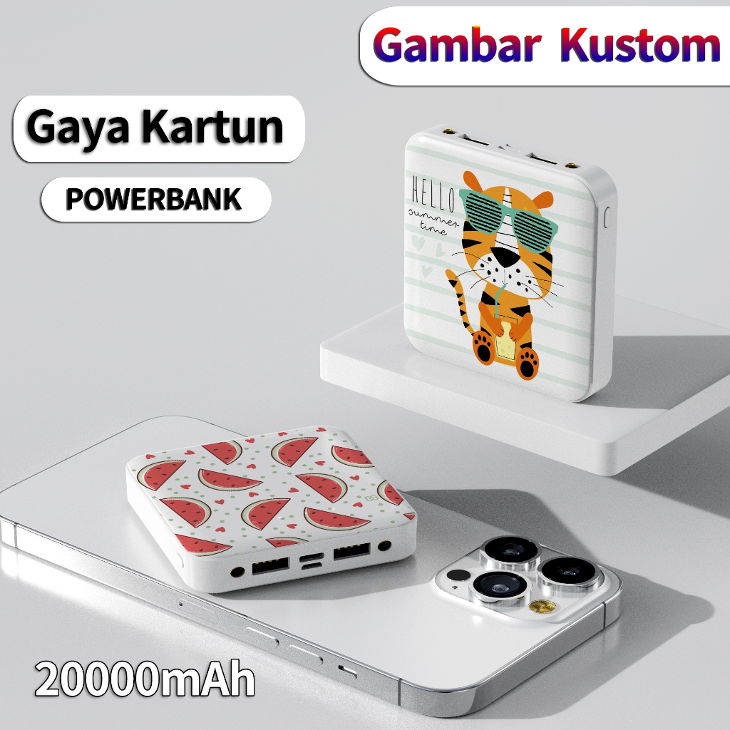 Mivok Custom Powerbank 20000 mAh  Dual USB Output Gambar Kustom Power Bank  Gaya kartun Lucu Mini UV