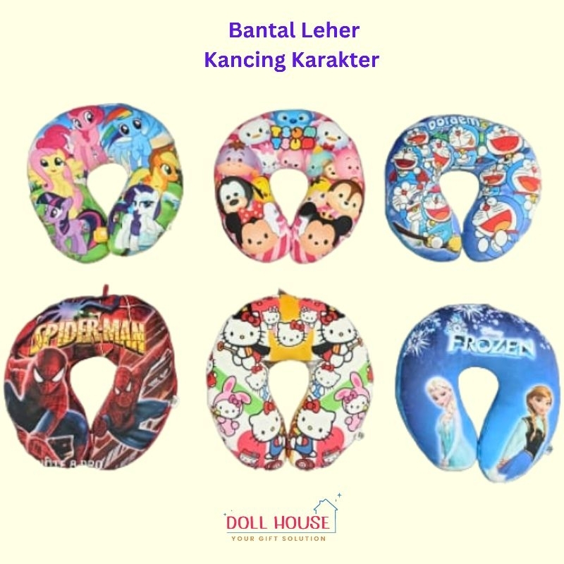 Bantal Leher Kancing Karakter / Bantal Leher Doraemon / Bantal Leher Frozen / Bantal leher Hellokitt