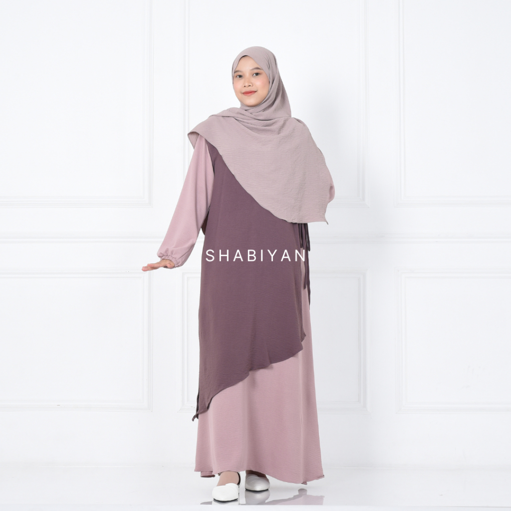 Shabiyan 456 Gamis Set Dress | Dress 2 in 1 | Muslimah Outer Dress | Xania-Beige Mocca