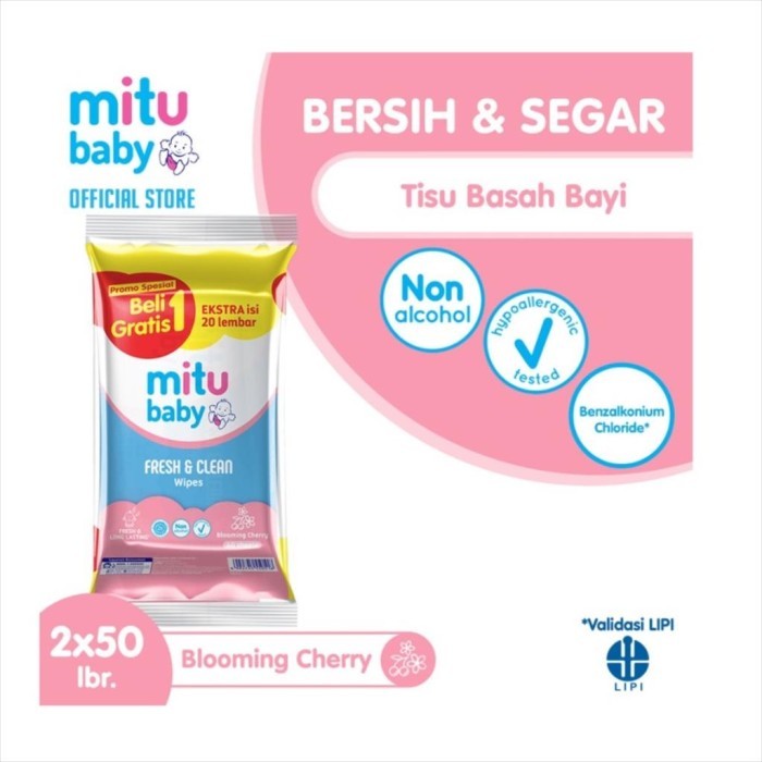 (BUY 1 GET 1) TISU BASAH MITU 50 SHEET - MITU TISSUE BABY -  TISU BASAH GANTI POPOK