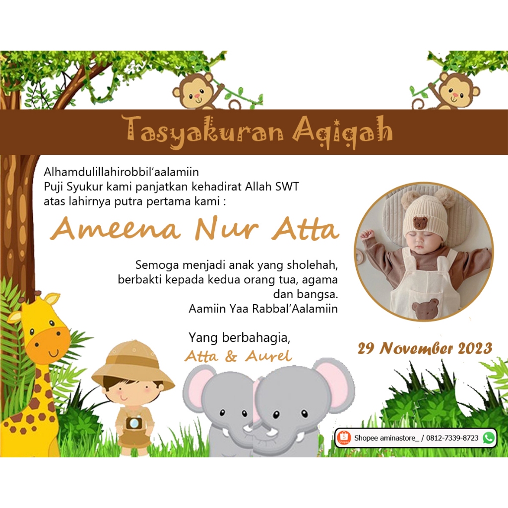 Cetak Kartu ucapan Stiker Tasyakuran Aqiqah, Custom Tasyakuran Aqiqah bayi baru lahir