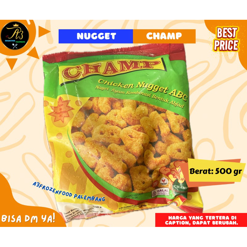 

Naget Champ | Chicken Nugget ABC | Naget ayam kombinasi bentuk abjad | A3 Frozenfoo Palembang
