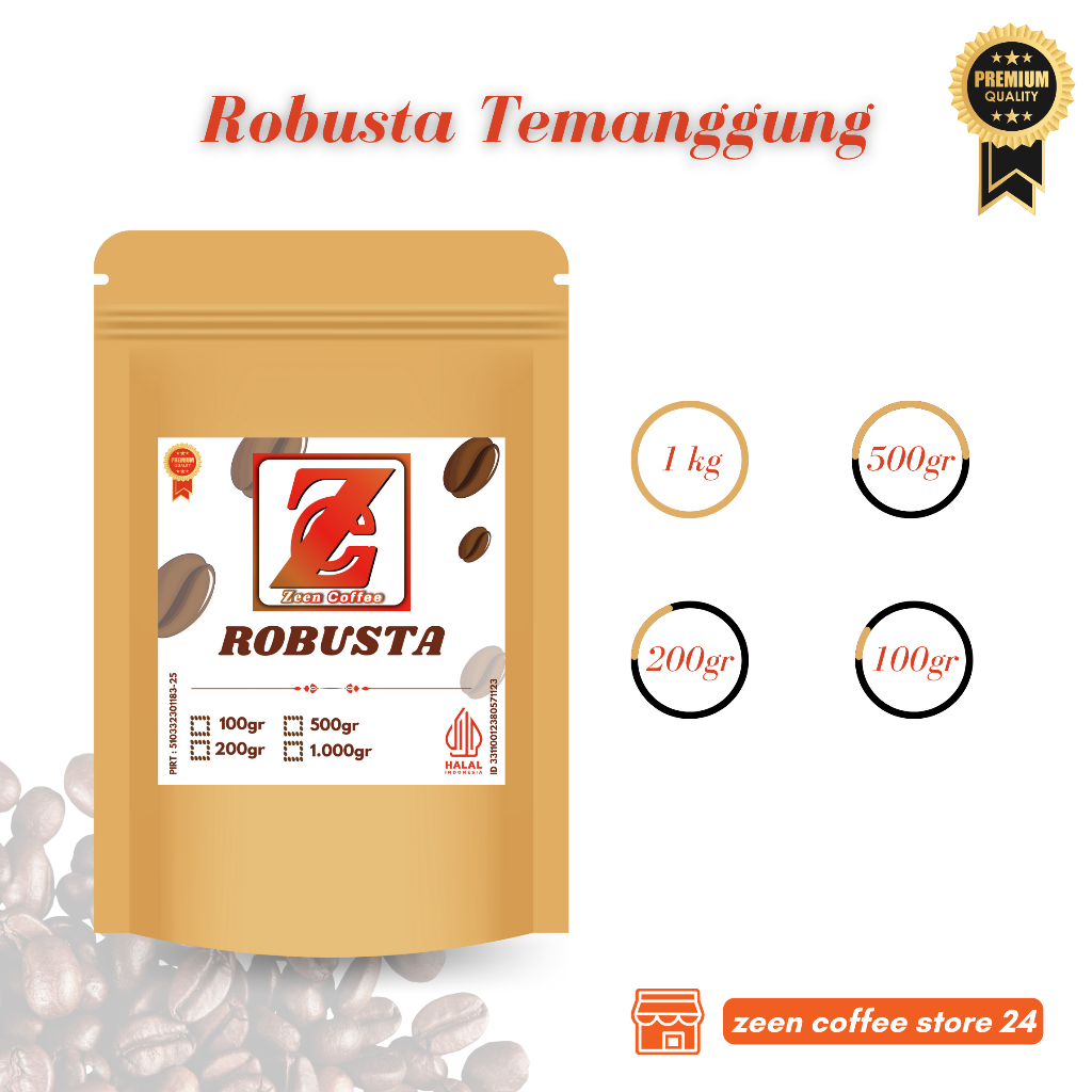 

ZEEN COFFEE Kopi Robusta Temanggung - murni asli petik merah - Premium Quality - 1kg