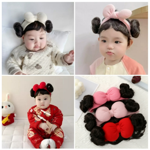 Bandana Anak Newborn Wig Korea Poni Rambut Palsu Topi Pita Cepol