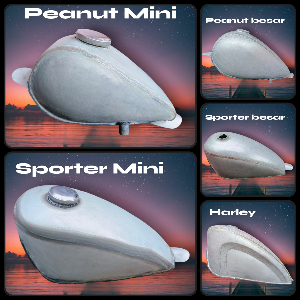 GASTANK Tengki Japstyle Mini Chopper Peanut Bonus Tutup Tangki Custom Sportster Bobber Mentah Peanut