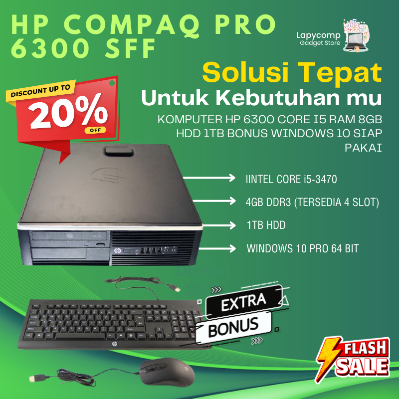 PC KOMPUTER MURAH HP 6300 INTEL CORE I5 RAM 8GB HDD 1TB BONUS WINDOWS 10 SIAP PAKAI