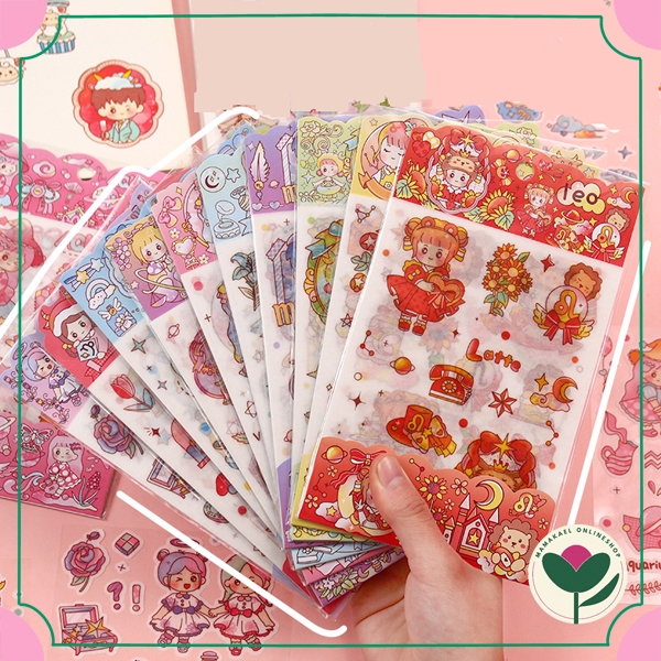 

1 set isi 4 lembar sticker horoscope zodiac lucu cute diy jurnal scrapbook deco stiker MK1314