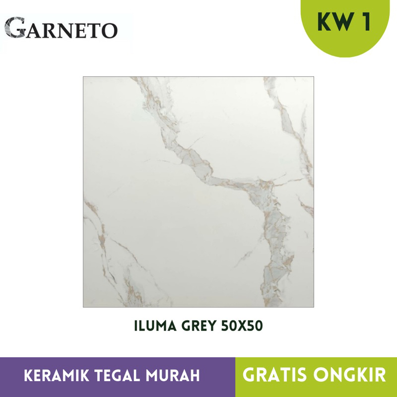 Keramik Lantai 50x50 Garneto Iluma Grey kw 1 motif carara