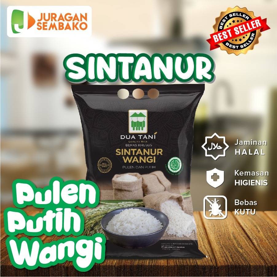 

Beras Dua Tani Pandan Wangi Sintanur 5KG - HALAL pulen dan wangi