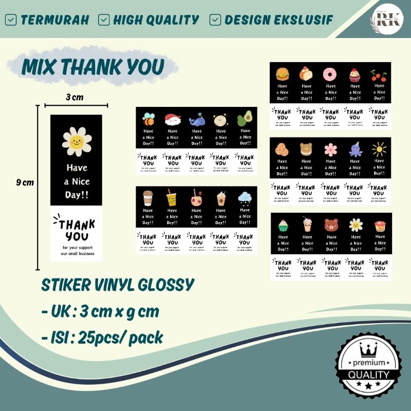 

STIKER THANK YOU RANDOM CUTE I VINYL GLOSSY I EKSKLUSIF I HIGH QUALITY I 1 Pack = 25 Stiker l Ukuran 3 X 9 cm