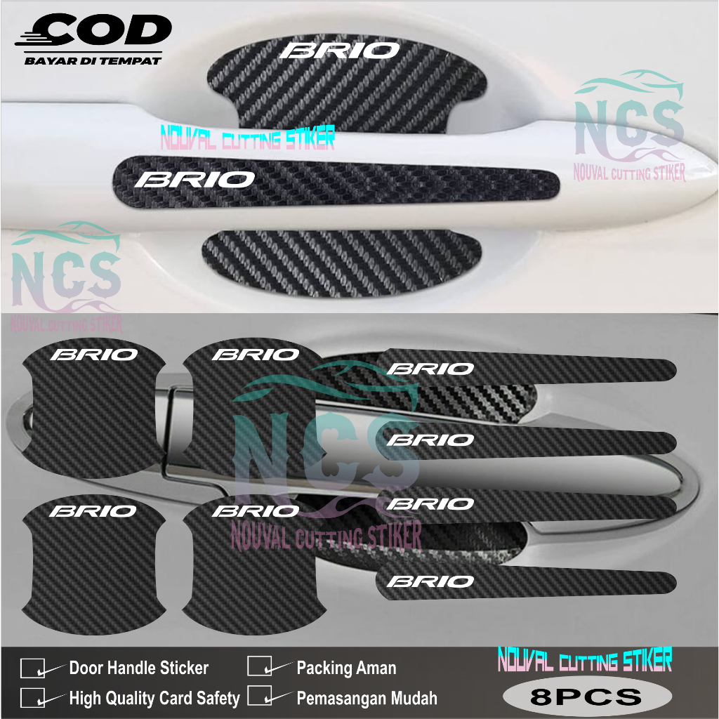 8 PCS Sticker Carbon 3D Pelindung Gagang Pintu Mobil Brio Sticker Carbon Pengaman Handle Pintu Mobil