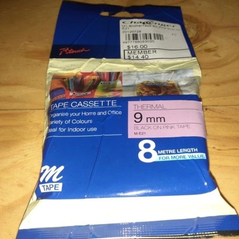 Brother Tape 9mm Black-on-Pink (M-E21) Non-Laminated untuk Label-Printer