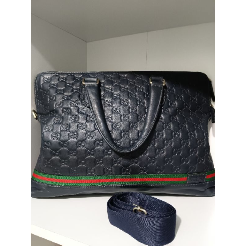 tas Gucci preloved mulus kulit emboss zipper ykk