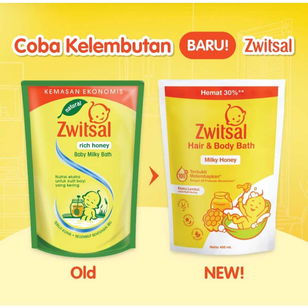 Zwitsal baby milky bath RICH HONEY REFILL 400ml /sabun sampo mandi anak bayi Switzal milk and honey 