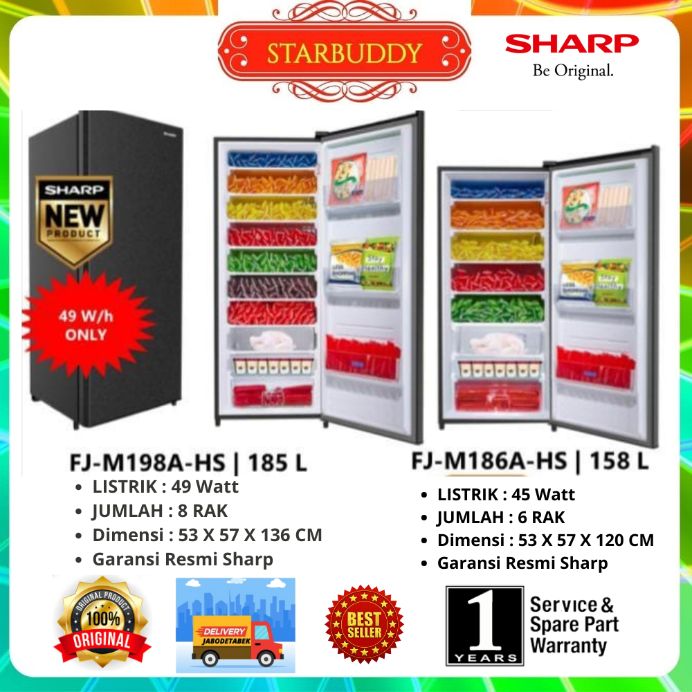 FREEZER SHARP FJ-M198A-HS 8 RAK FREEZER ES BATU, ASI