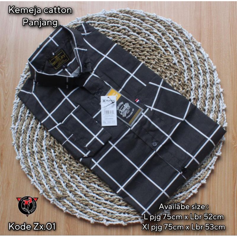 Kemeja casual pria lengan panjang Hem flanel kotak kotak