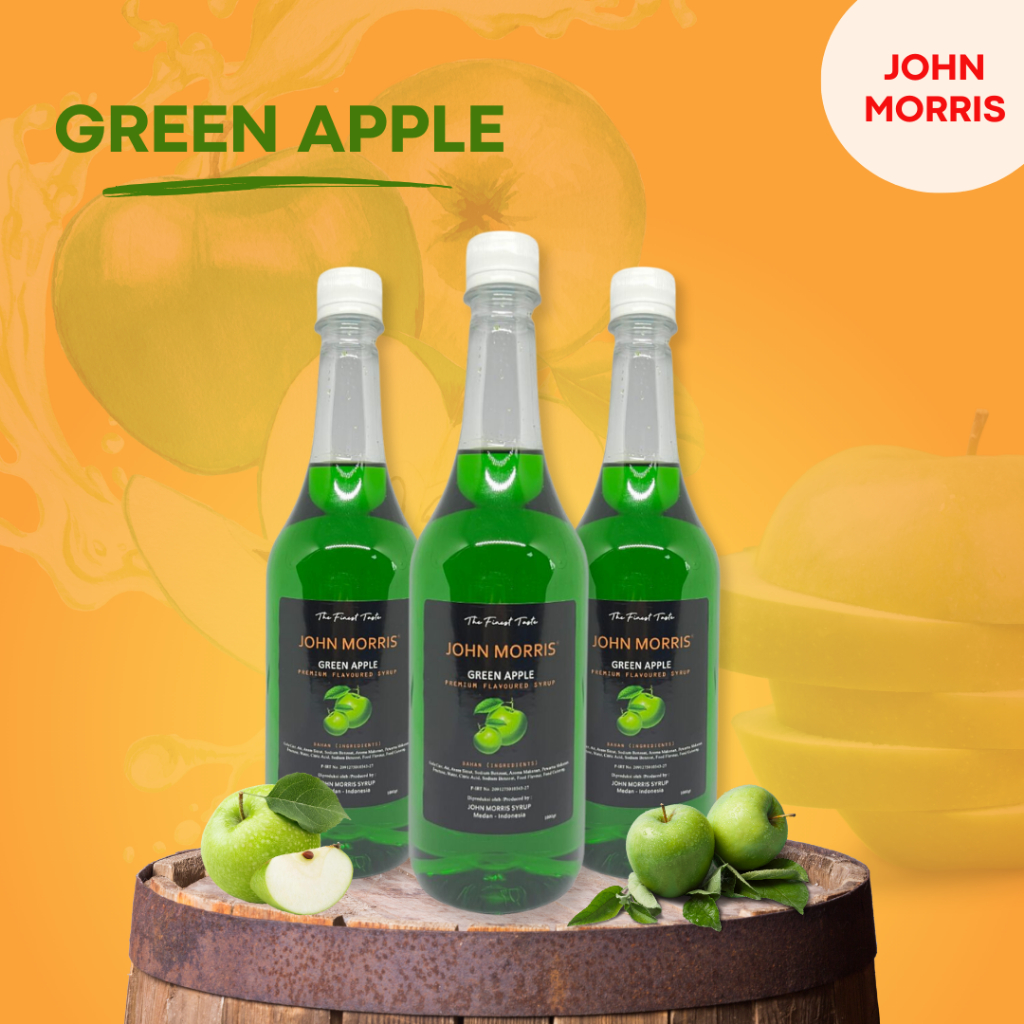 

JOHN MORRIS Premium Flavoured Syrup Green Apple 1000 ml / Sirup Rasa Apel Hijau 1 Liter /Green Apple Flavour 1 L / Sirop perasa Apel untuk campuran minuman