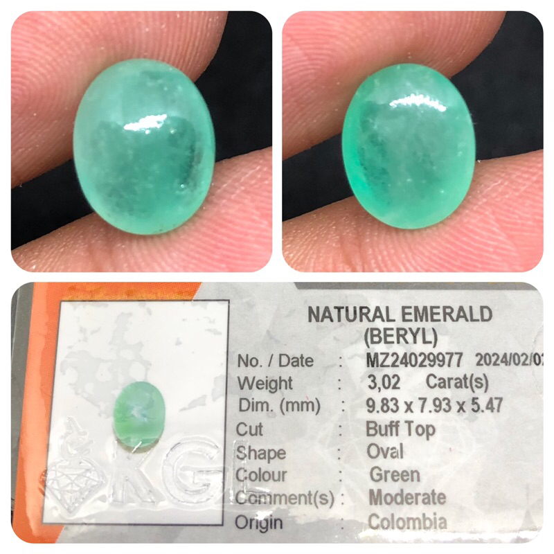 Natural emerald beryl / zamrud colombia KGL lab