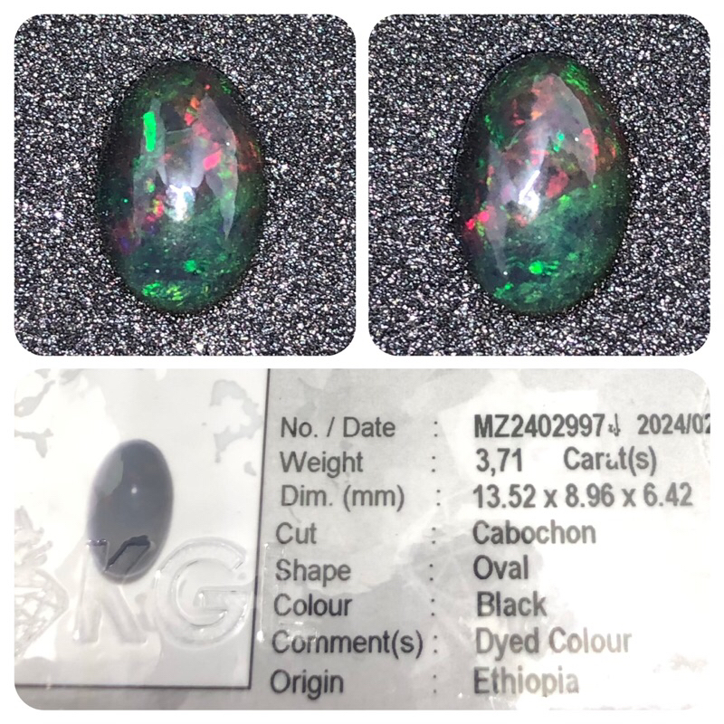 Natural black opal / kalimaya hitam KGL lab