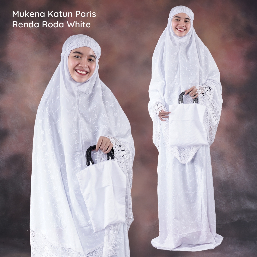 Mukena dewasa katun paris premium full bordir putih jumbo