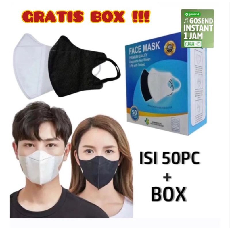 MASKER DUCKBILL 3PLY DEWASA BERGARIS ISI 50pcs PER BOX MASKER DUCKBILL HITAM PUTIH FREE BOX MASKER D