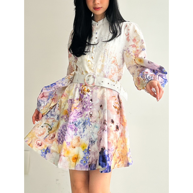 FLOWER DRESS/Premium Mini belt flower dress