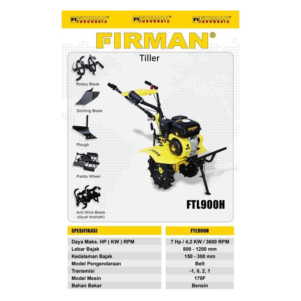 Firman FTL900H / Mesin Traktor Mini / Mesin Bajak Mini FTL 900H / Mini Tiller Firman FTL900H Cultiva
