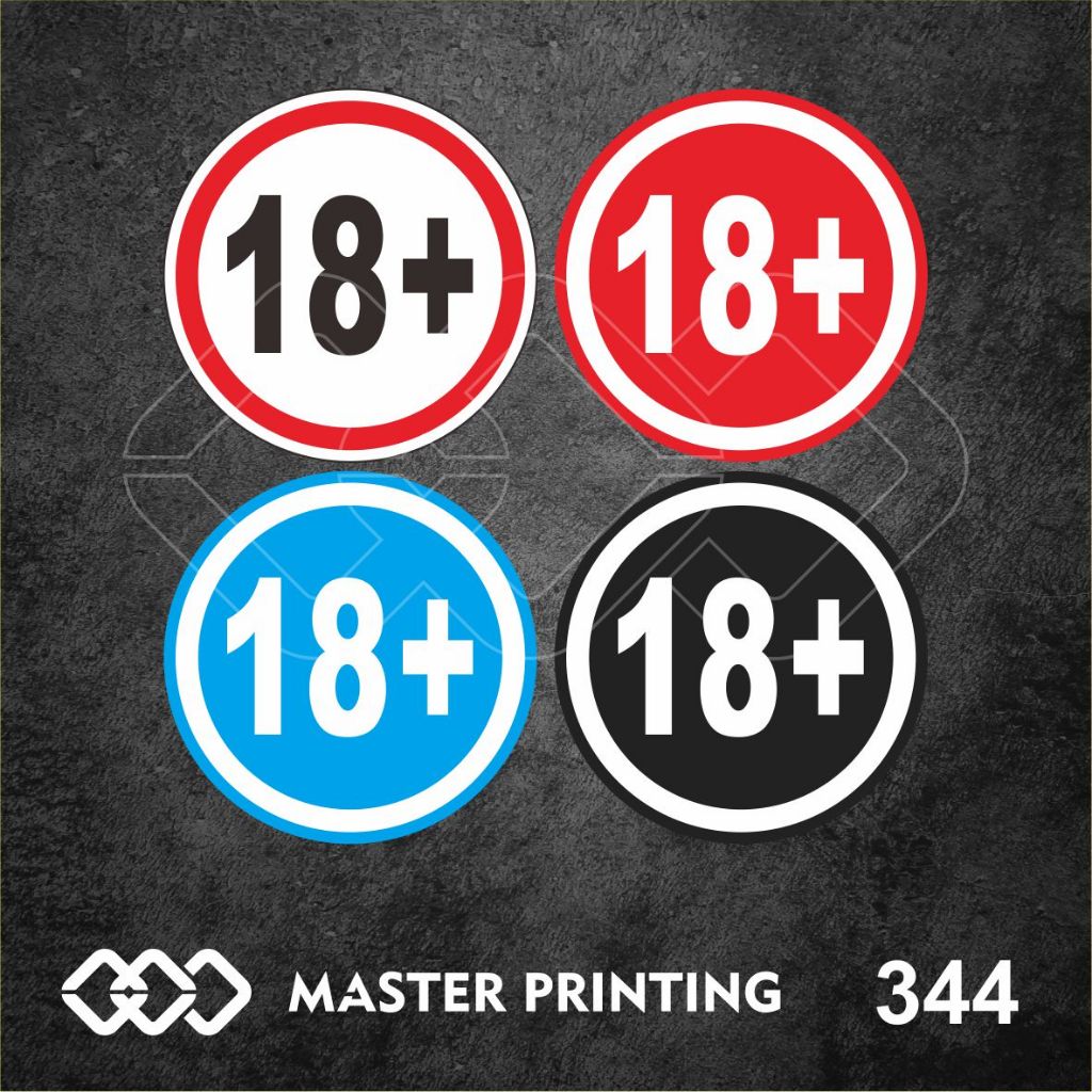 

344 - Stiker 18+, Sticker Vinyl, Cutting, Premium, Tahan Air, Termurah, dan Bisa Custom