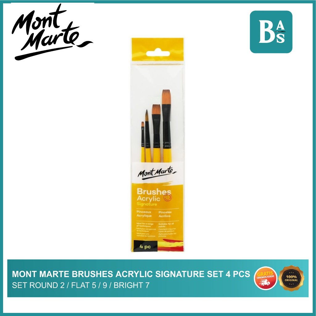 

MONT MARTE GALLERY SERIES BRUSH SET ACRYLIC 4 PCS ROUND 2 FLAT 5.9 BRIGHT 7 / Kuas Lukis
