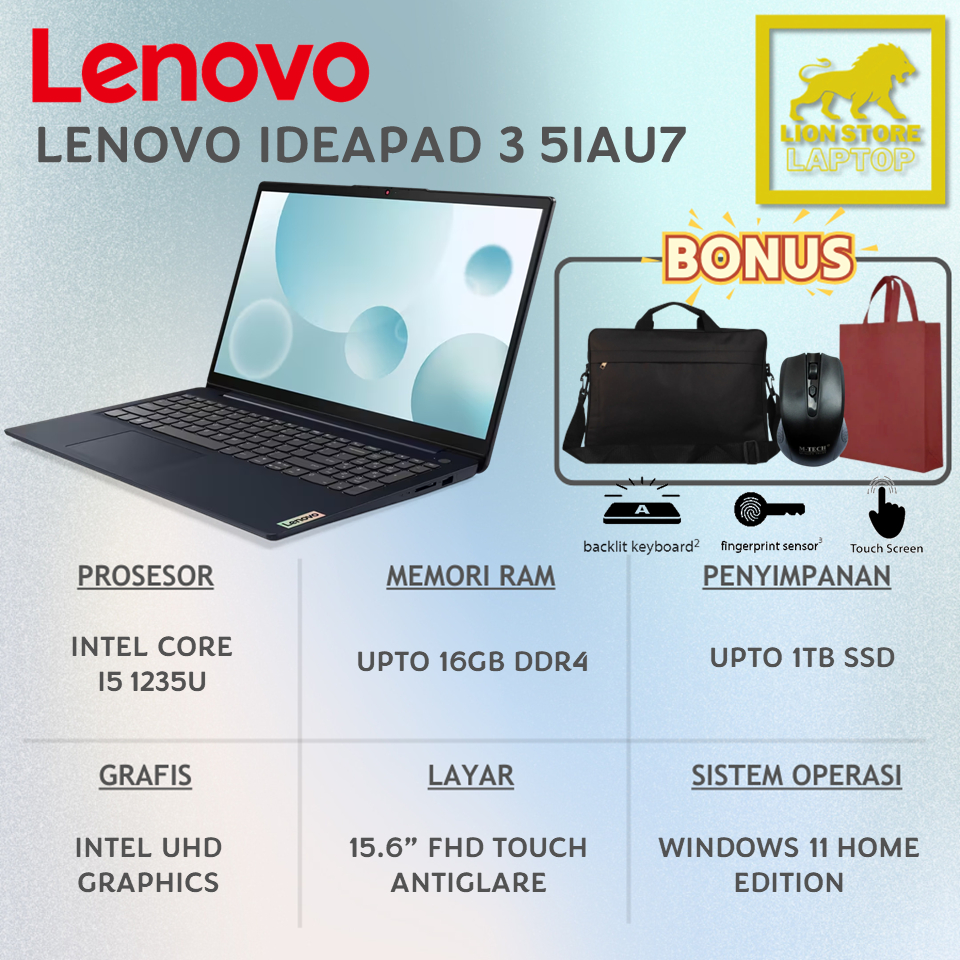 Lenovo Ideapad Slim 3i 15 Intel Core i5 1235U RAM 16GB 1TB SSD 15.6 Inch Touchscreen Abyss Blue