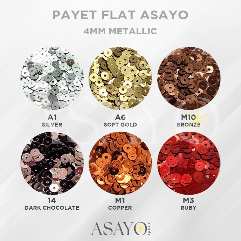 Payet Asayo Metallic Polos 3mm / 4mm / Flat / 50gr / Sequin