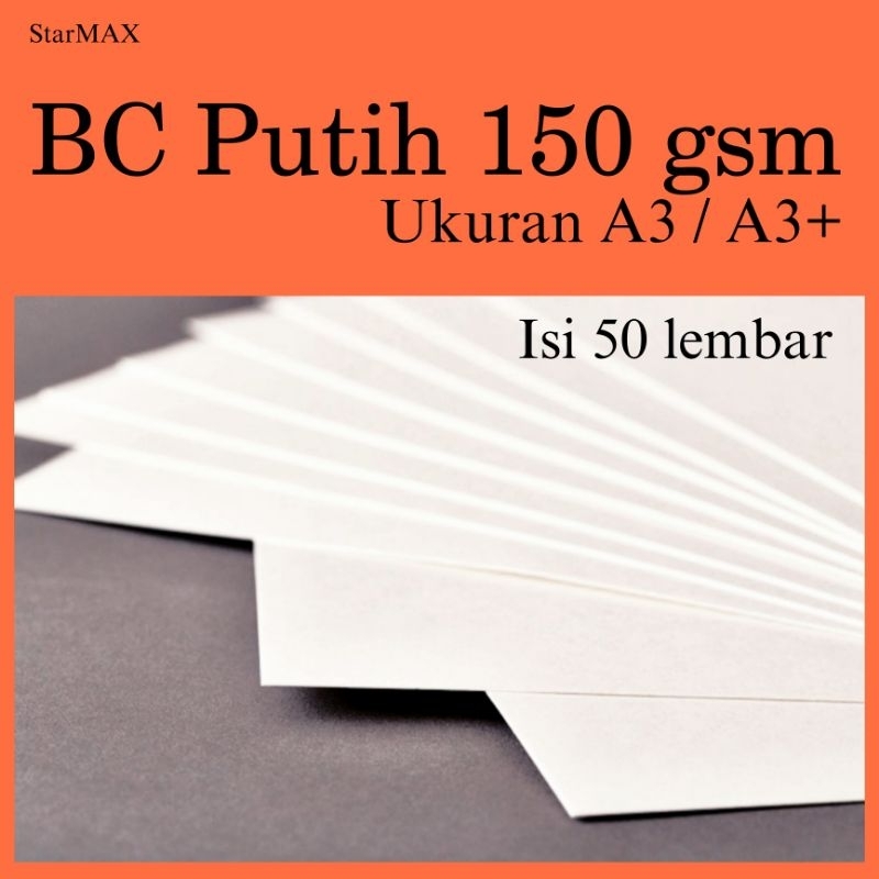 

50 LEMBAR | Kertas BC Putih 150 gsm ukuran A3 / A3+ | per pack isi 50 lbr