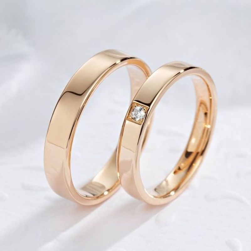 Cincin Pernikahan Lamaran Emas 23k/85% Dan Emas 23k/85% Wedding Ring Free Box Cincin & Free Ukir Nam