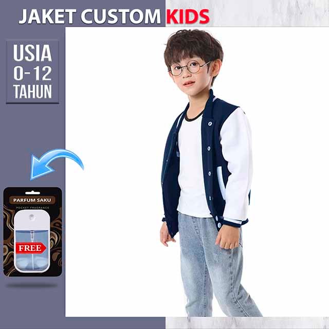 JAKET VARSITY ANAK POLOS (NAVY PUTIH) JACKET KIDS BASEBALL CUSTOM