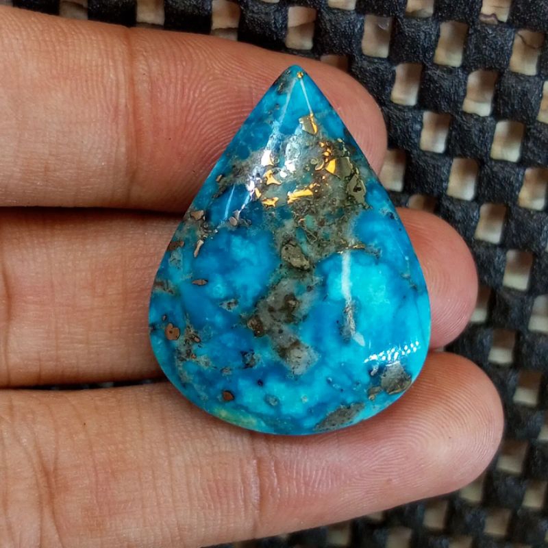 Batu Pirus Persia Biru Serat Perak Atau Pirus Badar Jumbo Model Tetes Air