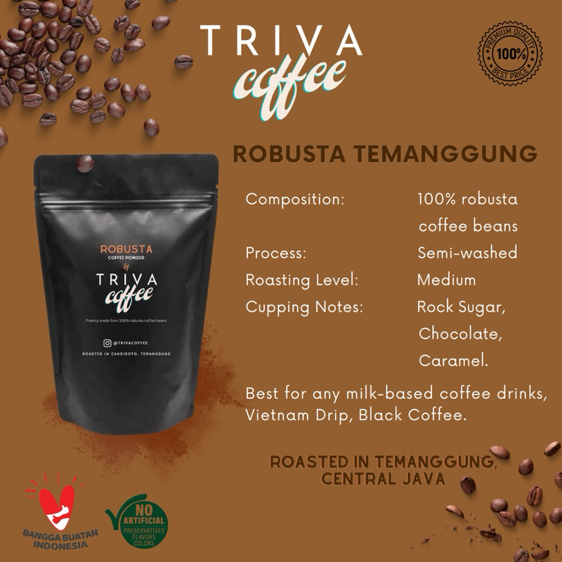 

PREMIUM FINE ROBUSTA TEMANGGUNG COFFEE POWDER BY TRIVA COFFEE 100 gram | FREE ONGKIR
