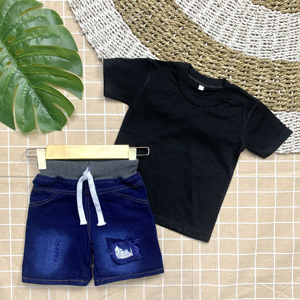 Setelan Anak Kaos Anak Polos Terbaru Celana Denim Anak Baju Anak OneSet 1-4 tahun