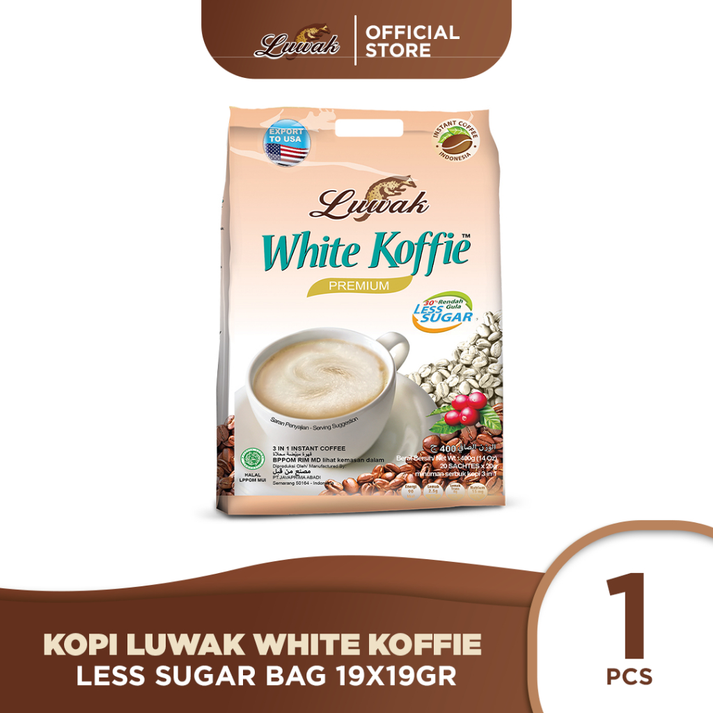 

Kopi Luwak White Koffie Less Sugar Bag 19x19gr