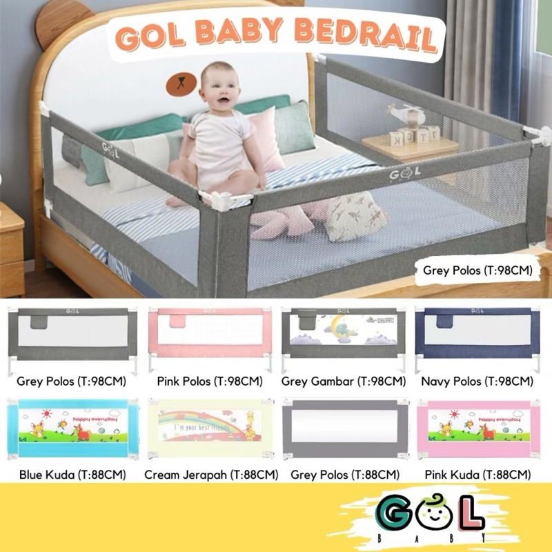 1 set 3 sisi GOL Baby Bed Rail Pengaman Pagar Pembatas Kasur Ranjang Bayi Grey Polos 200 160