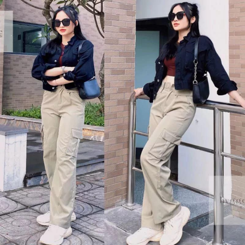 CELANA CARGO TERBARU HIGHWAIST BAGGY STYLE | CARGO PANTS HW WANITA | KARGO