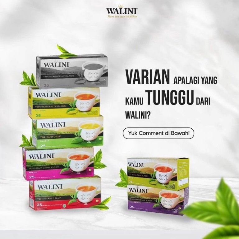 

Gebyar promo TEH CELUP WALINI 25s LECI GREEN TEA LEMON TEA JASMINE TEA BLACKCURRANT HALAL